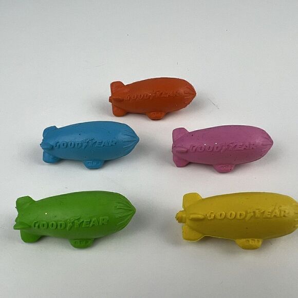 Vintage Goodyear Blimp Erasers 2 " Lot Of 5 Pink Yellow Blue Orange & Green - Picture 1 of 7